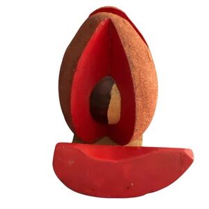 Vintage 60s Cork Wood Papaya Table Napkin Holder Sculpture Object Folk Art